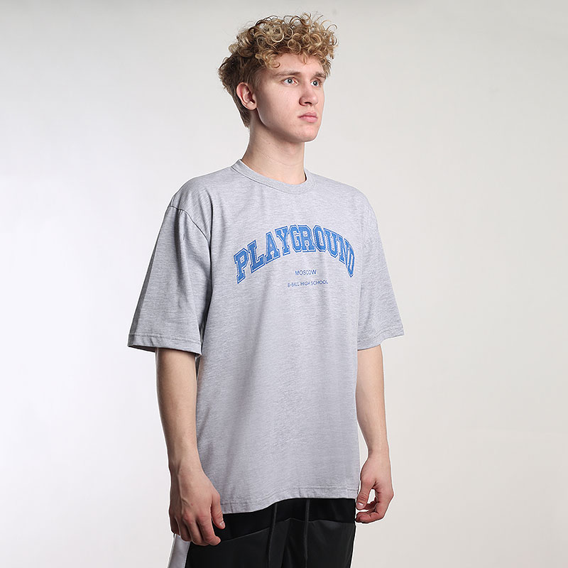 мужская серая футболка PLAYGROUND B-Ball High School Tee PG grey tee - цена, описание, фото 3